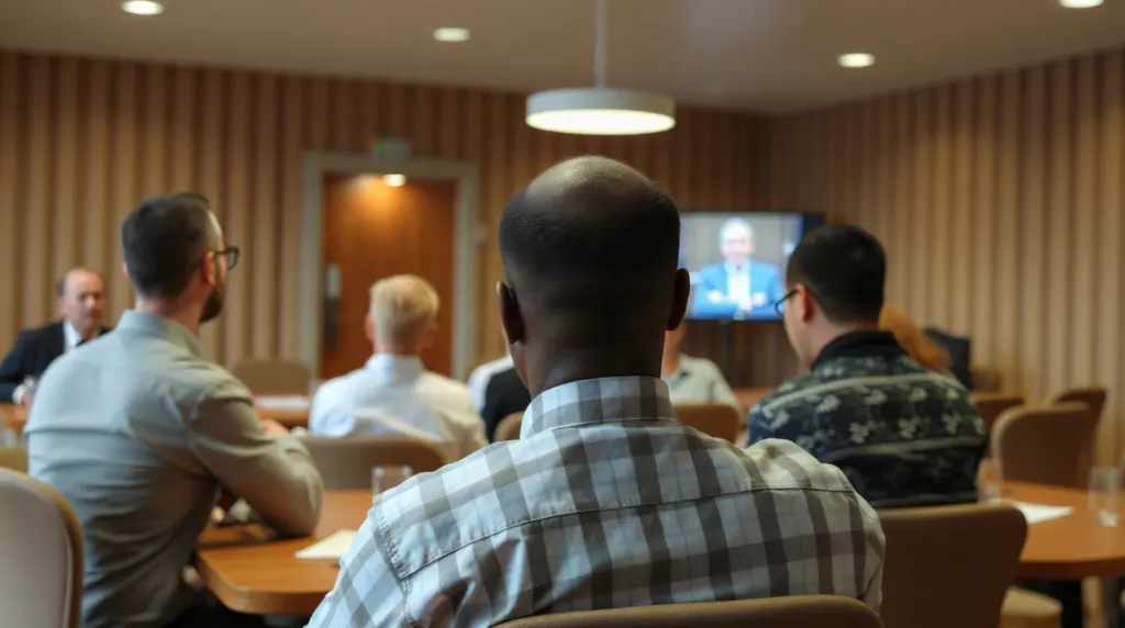 Assemblée générale de copropriété en salle de réunion